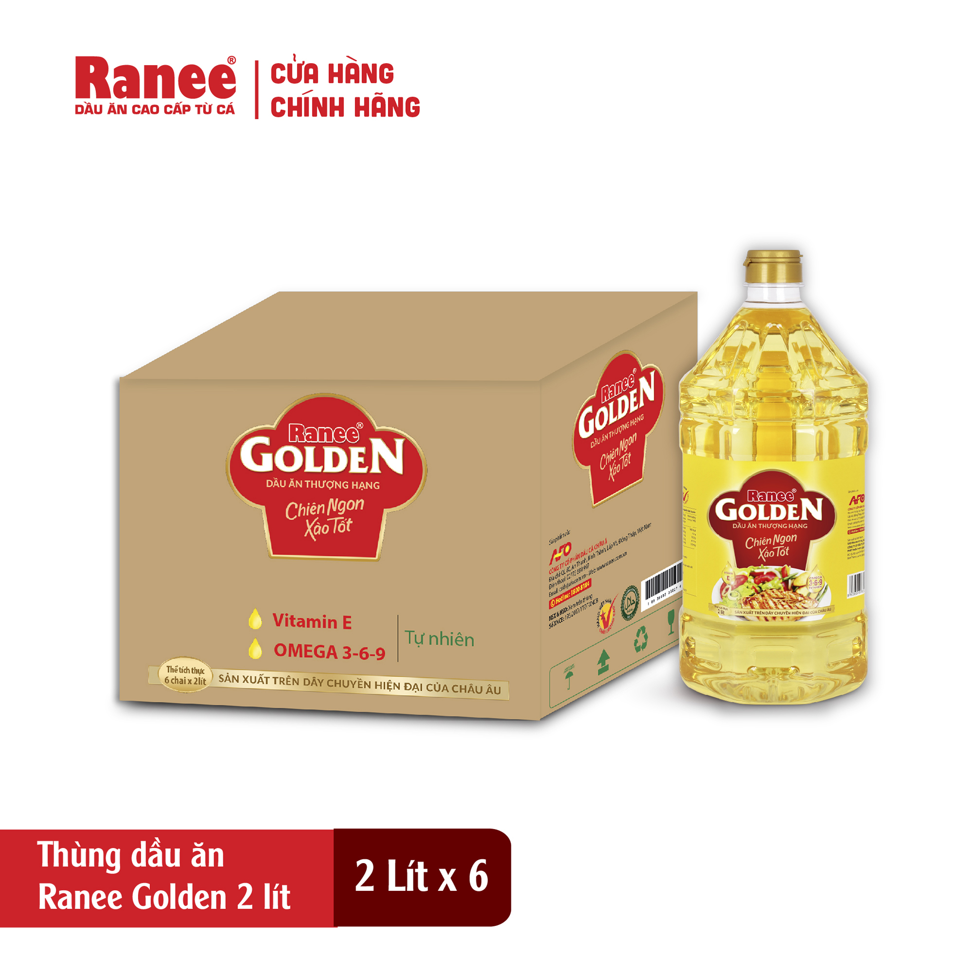 {Đơn 199k tặng hộp chai nước mắm -399k tặng vá gỗ} Thùng dầu ăn Ranee Golden 2 lít (2 lít x 6 chai)