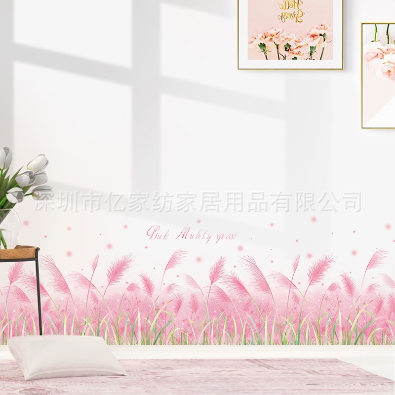 Decal tranh dán tường cỏ lau hồng