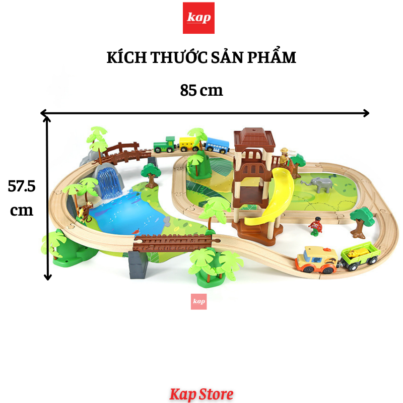 Jungle train set, Wooden Railway 107pcs, playable with Brio, Hape wooden railway