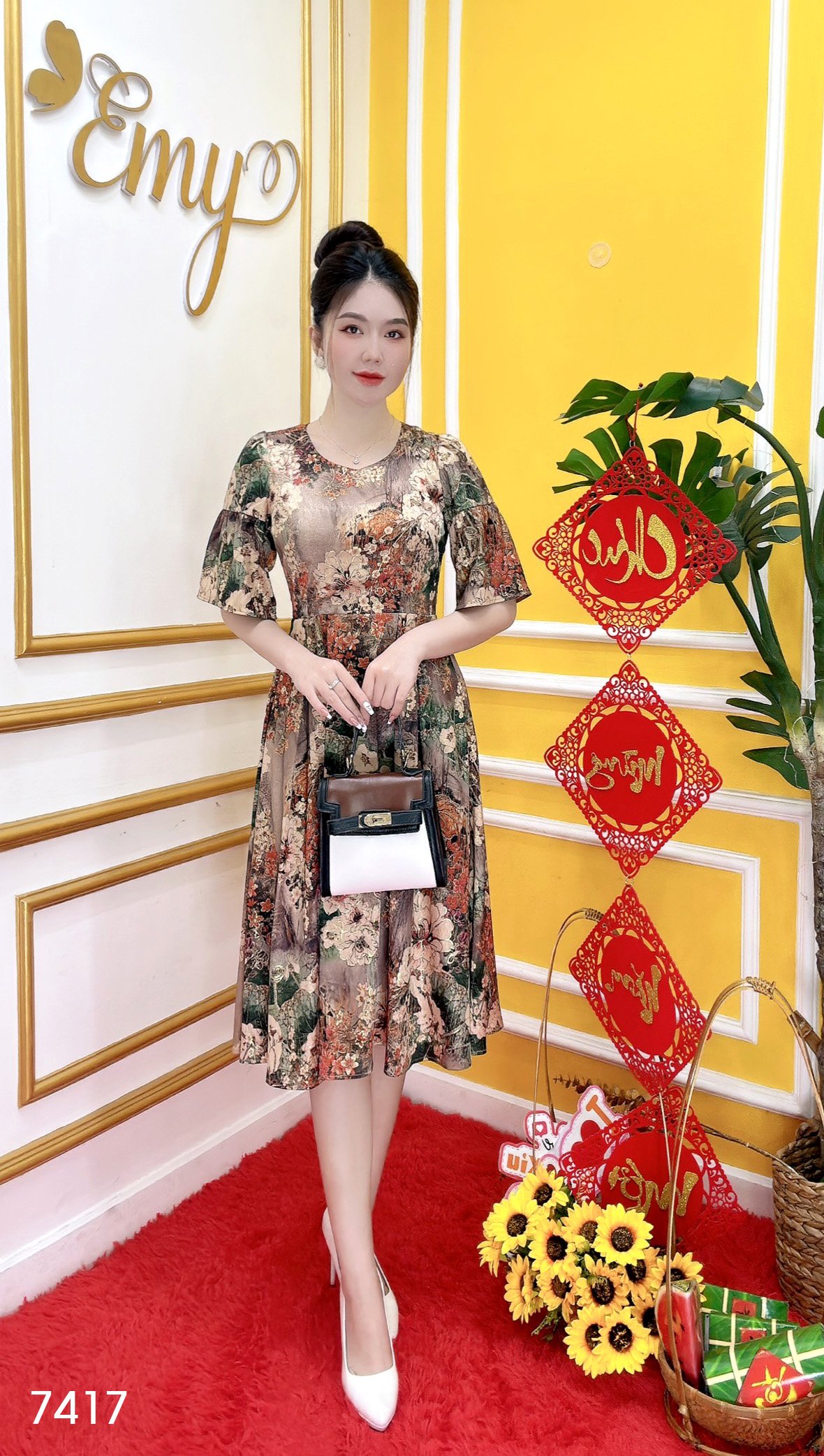 Đầm EMY EM7417 Xoè Lụa Vân Pháp LVP Tay Lỡ