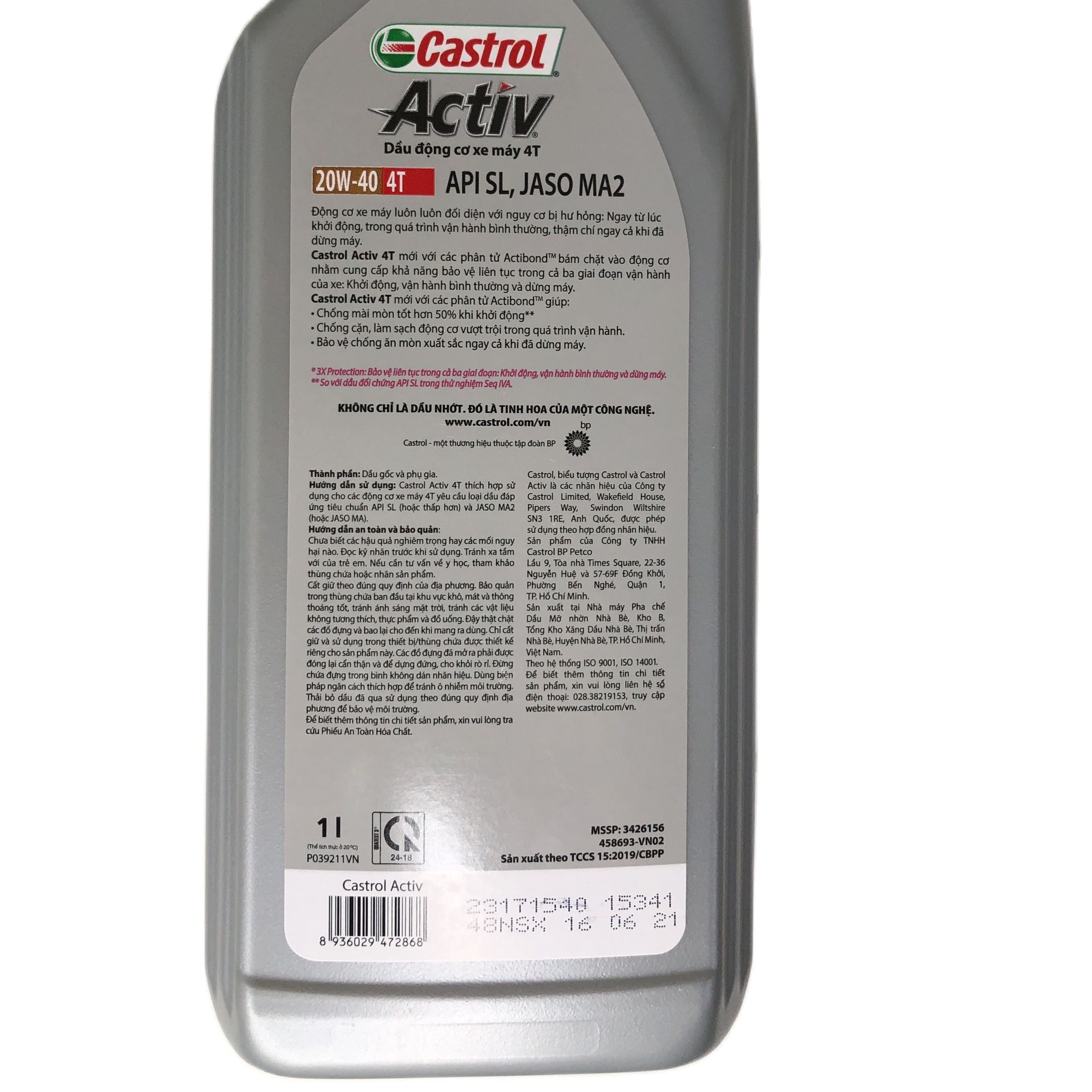 Dầu nhớt Castrol Activ 4T 20W-40 ( Xe số )
