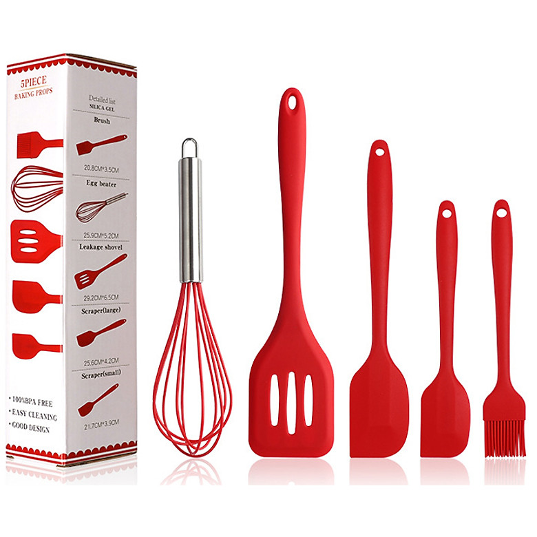 Bộ 5 dụng cụ làm bánh silicone cao cấp , Dụng cụ đánh trứng, quấy bột, làm bếp đa năng