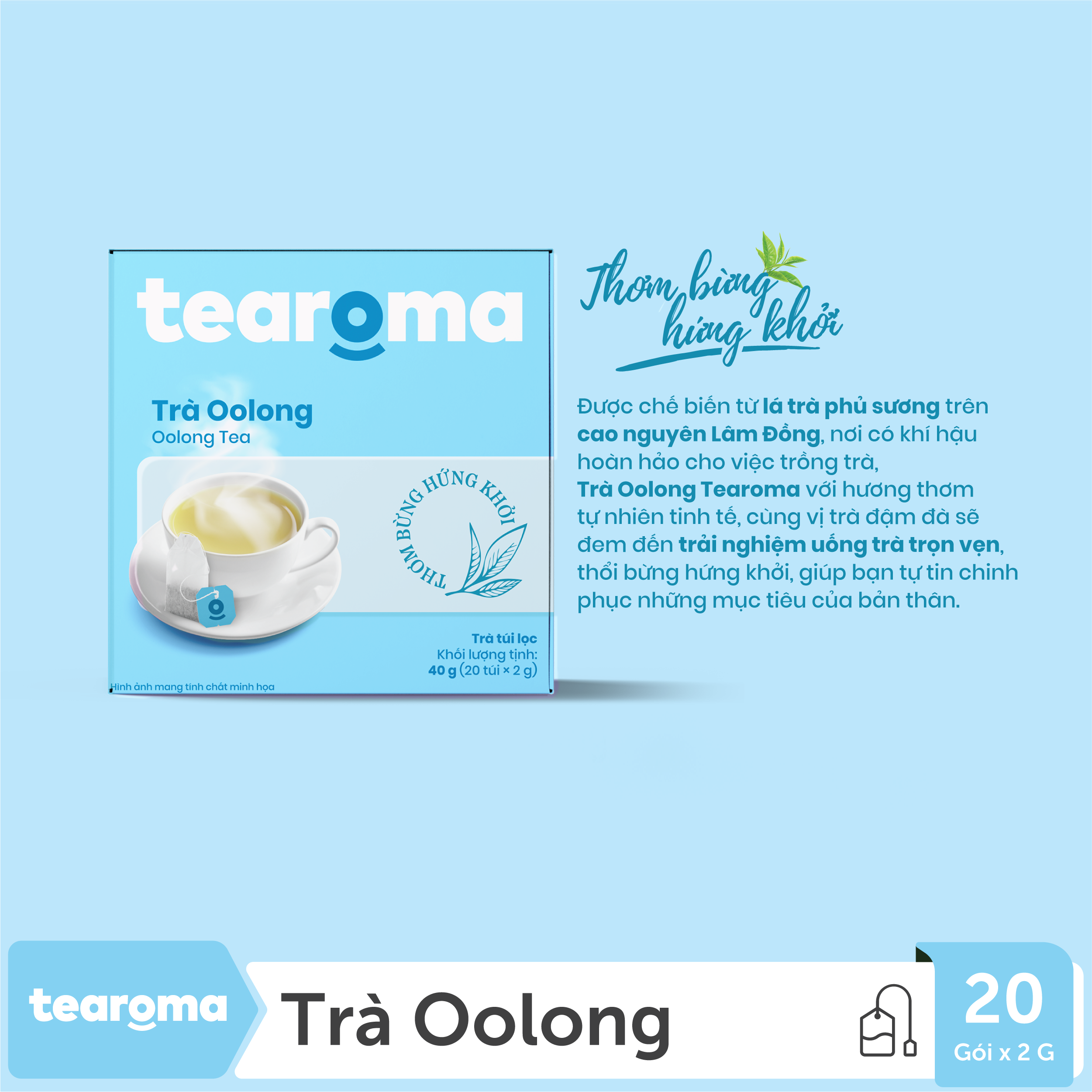 [Date T1/2025] Trà túi lọc Oolong Tearoma (Hộp 20gói x 2gr)