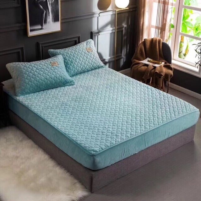 THẢM TRẢI GIƯỜNG NỈ NHUNG MUJI ( 1 GA + 2 VỎ GỐI)