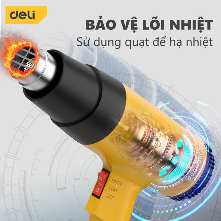 Máy Khò Hơi Nóng Deli Cao Cấp g Suất Cao 1600W - Co Màng Cơ Đóng Gói Hàng Hóa - Dễ Dàng Và An Toàn Sử Dụng - DL5200 - Hình ảnh 4