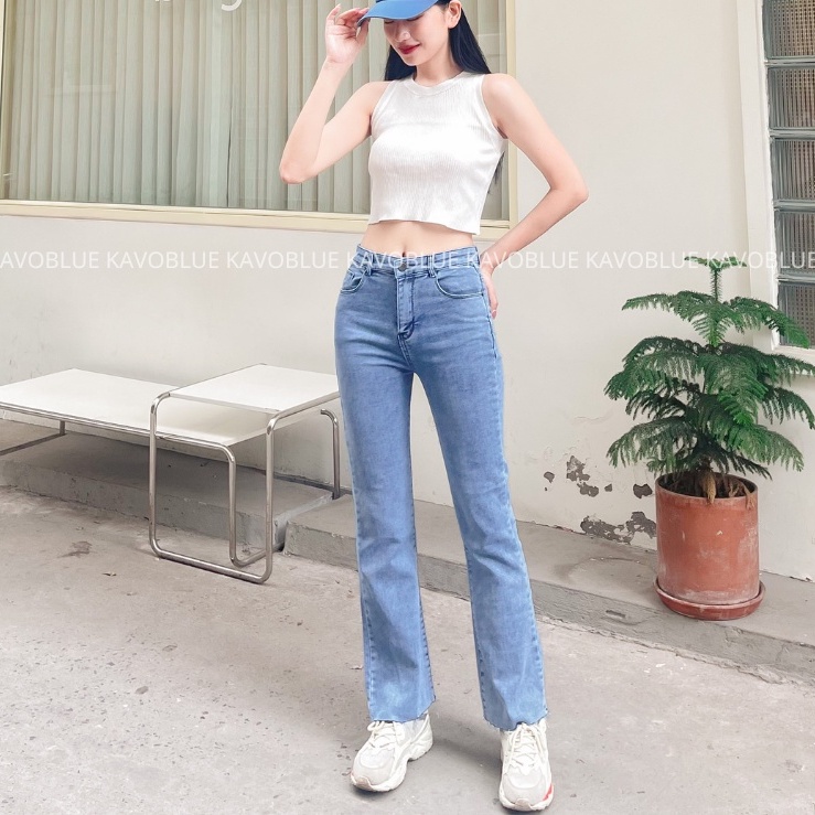 Quần Bò Nữ Ống Loe Lưng Cao - Quần Jeans Nữ Cạp Cap