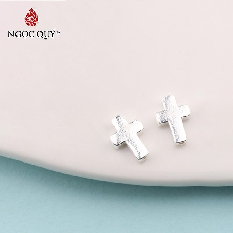 Charm bạc trắng hình thánh giá xỏ ngang - Ngọc Qúy Gemstones