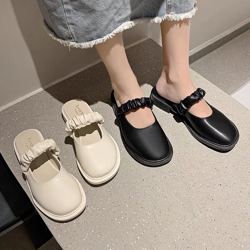Giày sục nữ độn đế dáng thời trang 2 màu chất da sang chảnh cực xinh