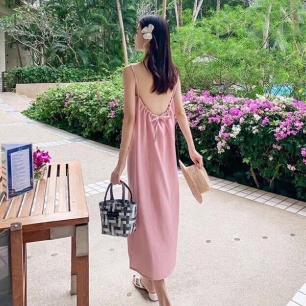 đầm maxi 2 dây khoét lưng   mẫu trend TT 21