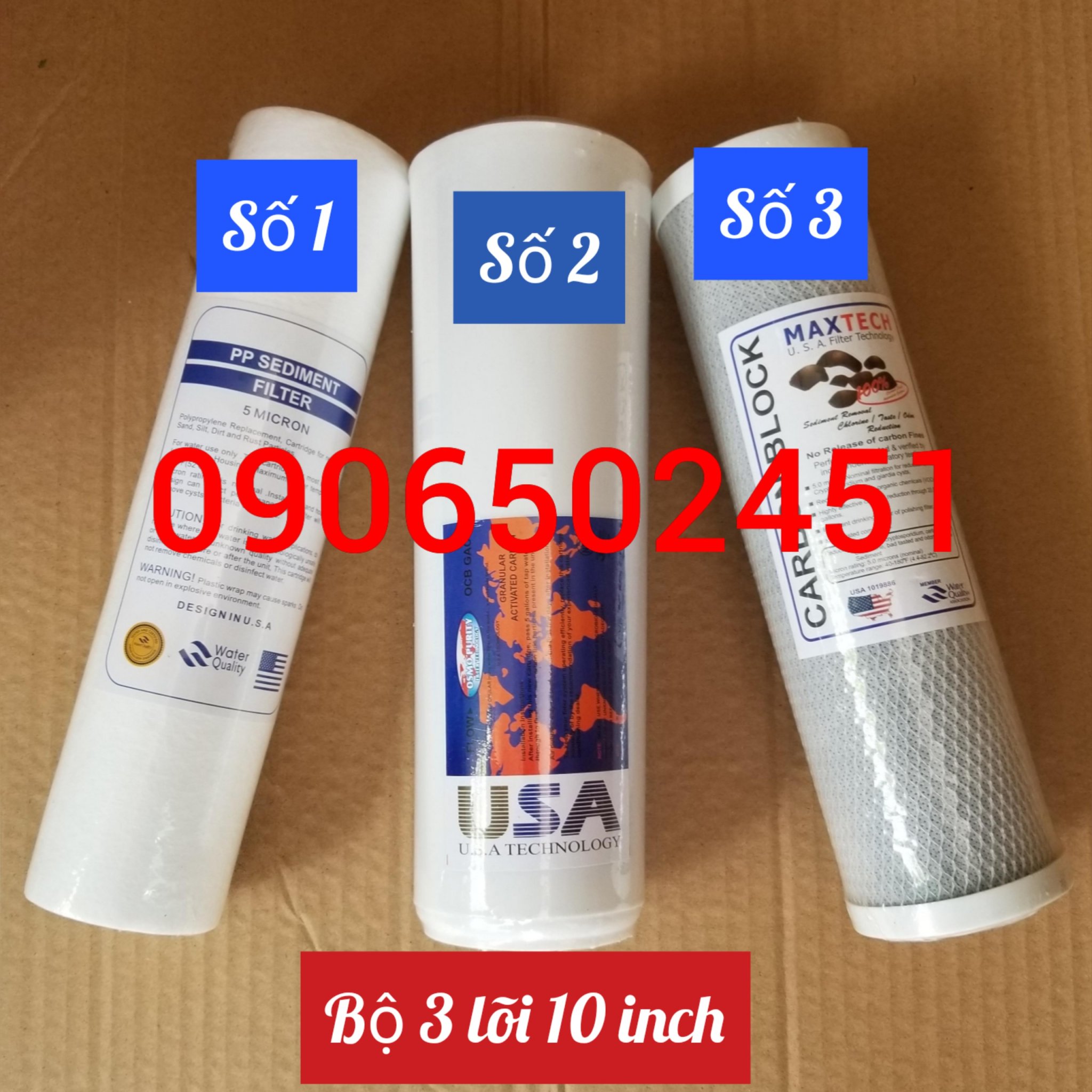 [HCM](Ảnh thật) Bộ lõi lọc nước RO 1-2-3 dùng cho máy lọc nước tem chuẩn USA