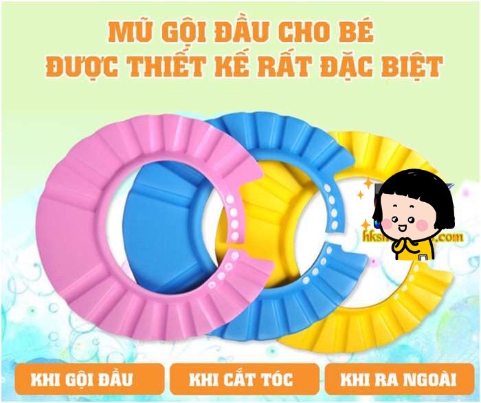 [HCM](LOẠI TỐT) - NÓN TẮM GỘI ĐẦU CHẮN NƯỚC CÓ VÀNH TAI AN TOÀN CHO BÉ