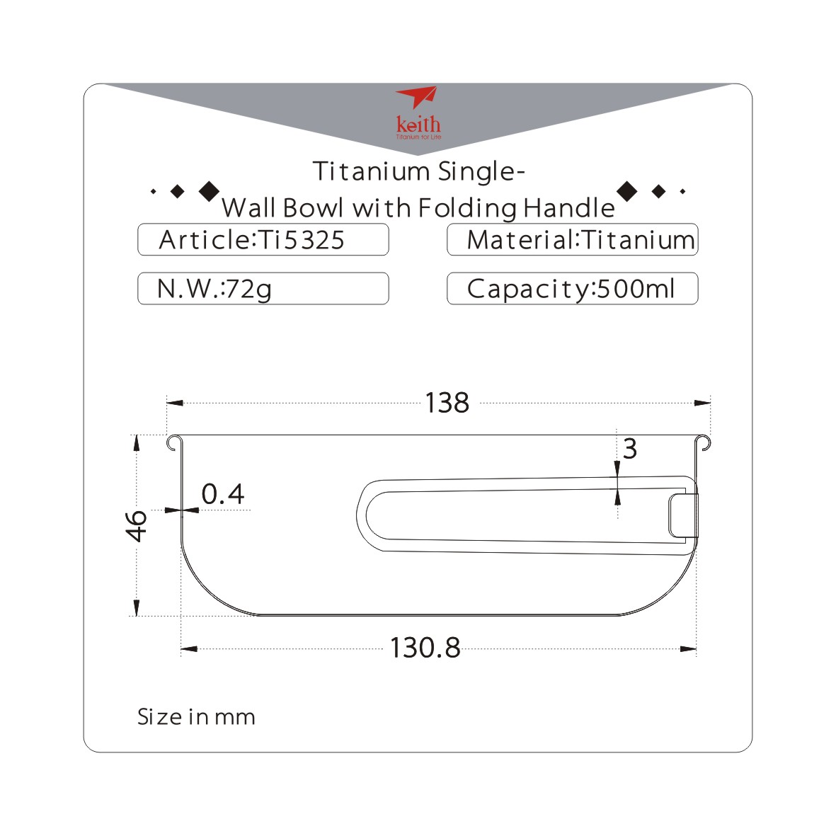 [HCM]Chén ăn 500ml Titanium Keith Ti5325 có tay cầm