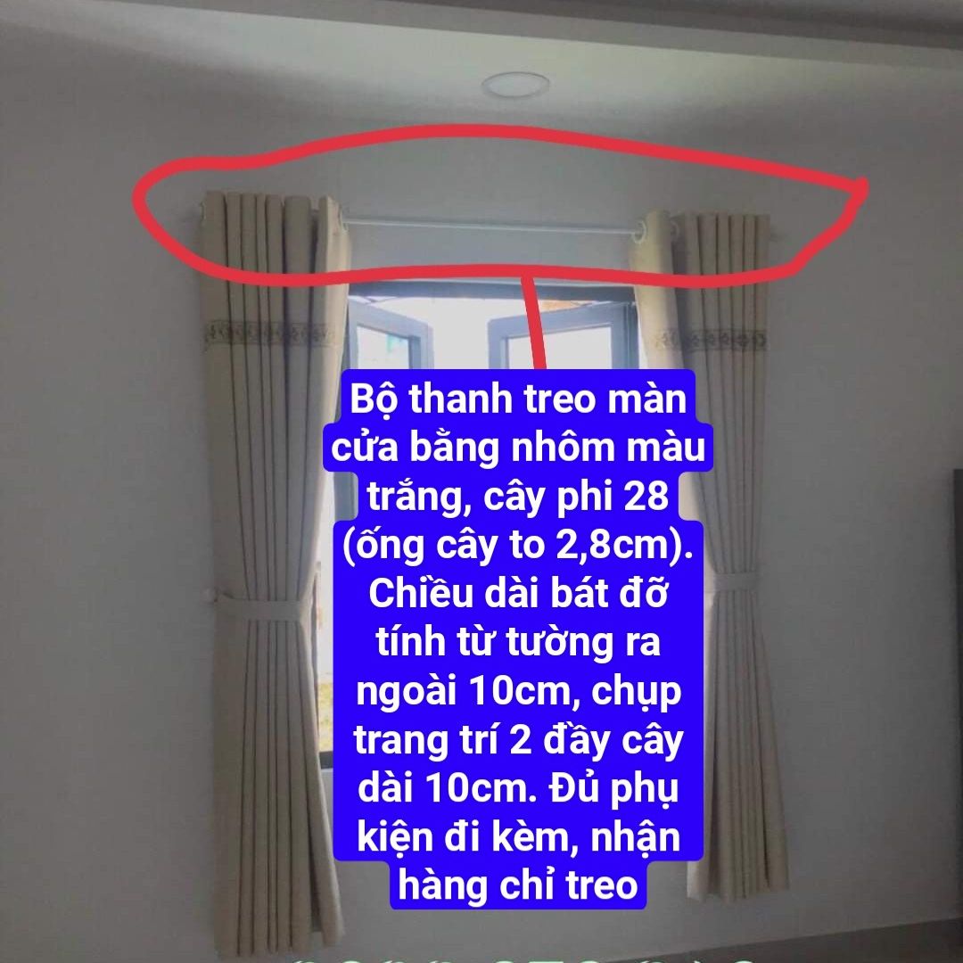 Thanh treo rèm cửa phi 28 bằng nhôm màu trắng đủ phụ kiện đi kèm