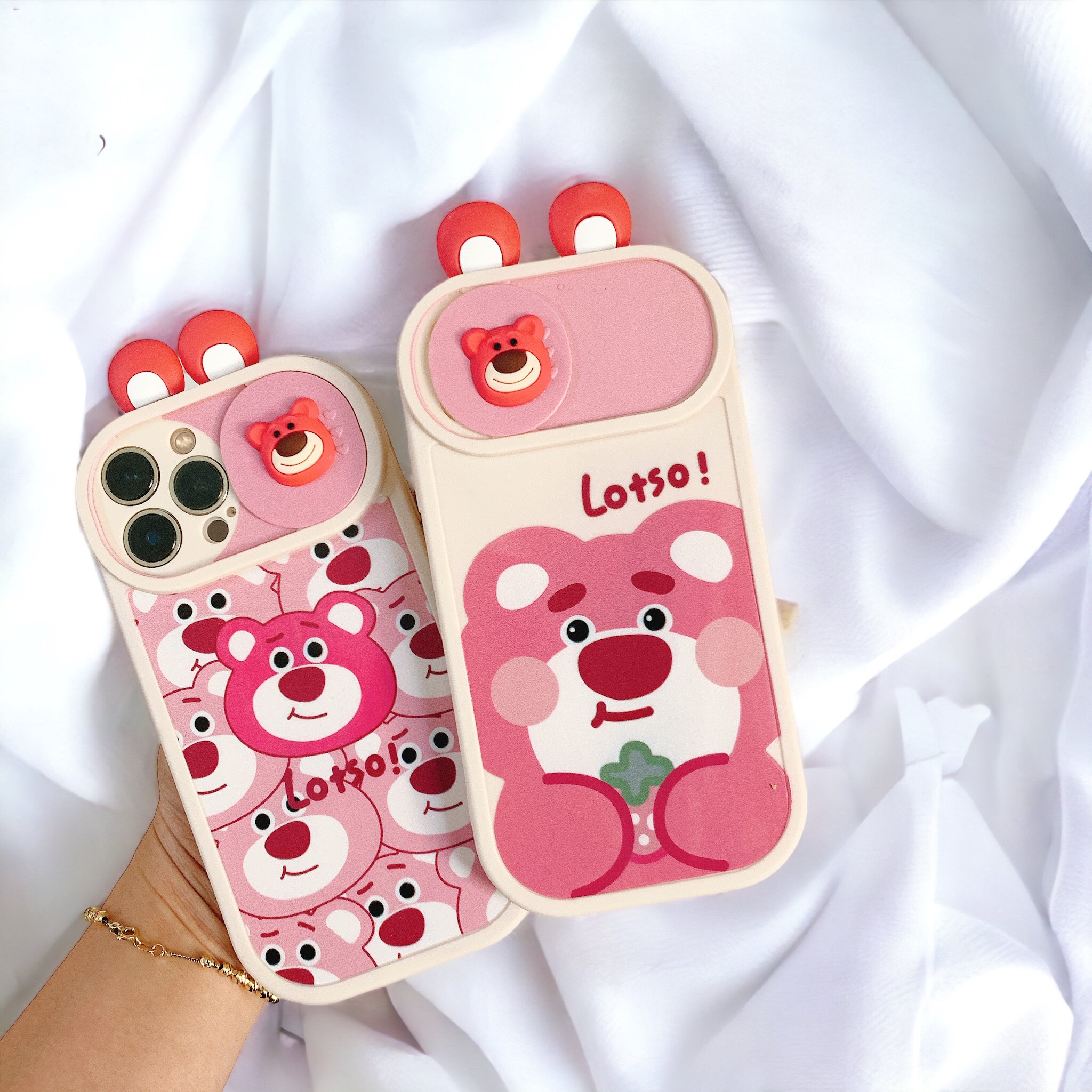 Ốp Lưng IP Gấu Dâu Nắp Trượt Camera Cho IP