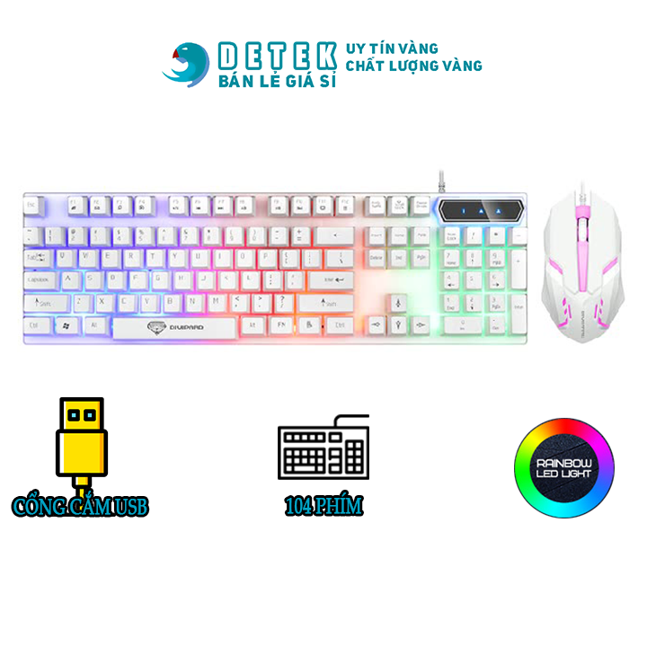 Chuột và bàn phím đèn led, Bộ bàn phím led giả cơ Divipard chuột gaming, combo bàn phím chuột sử dụng máy tính bàn, laptop văn phòng