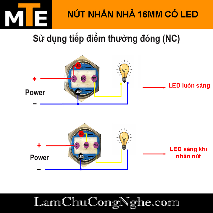 Giắc nối nút nhấn 16mm