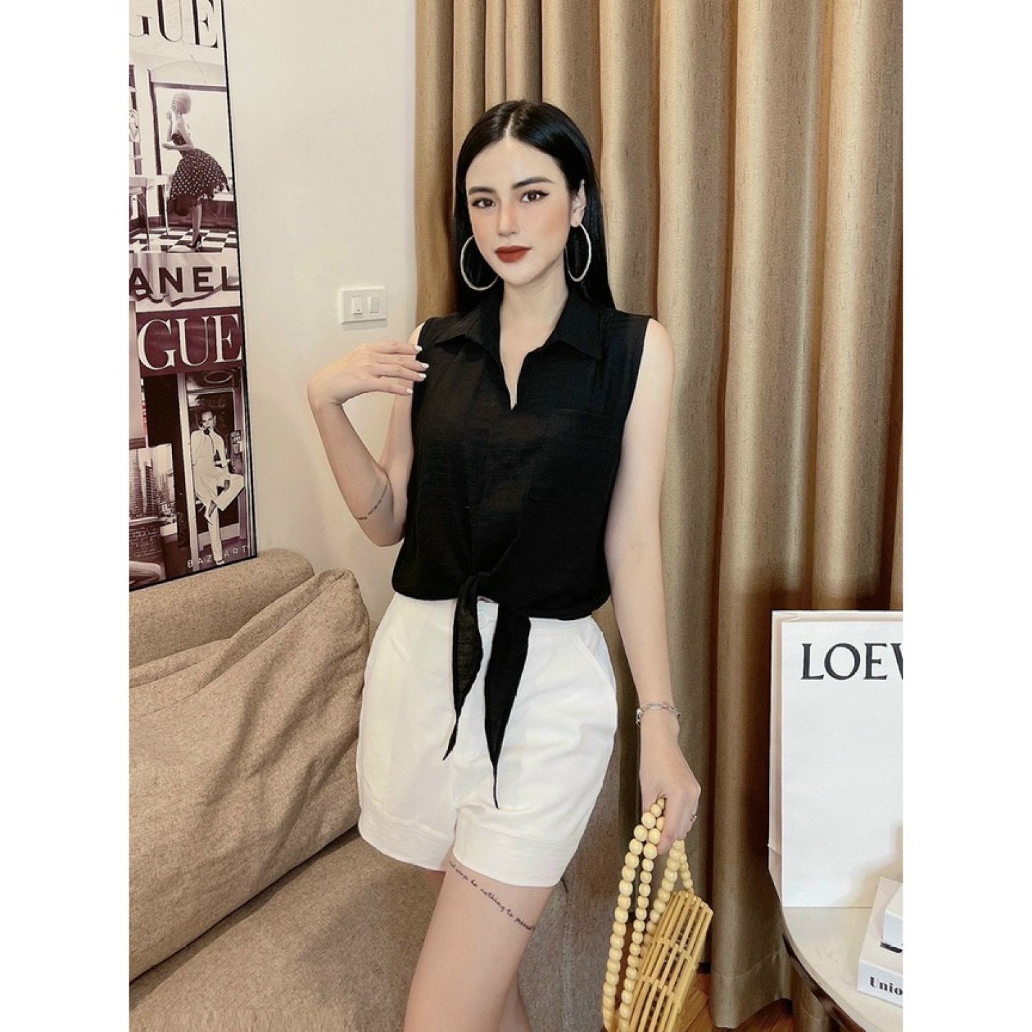 Áo sơ mi buộc vạt sát na'ch đẹp, mát
