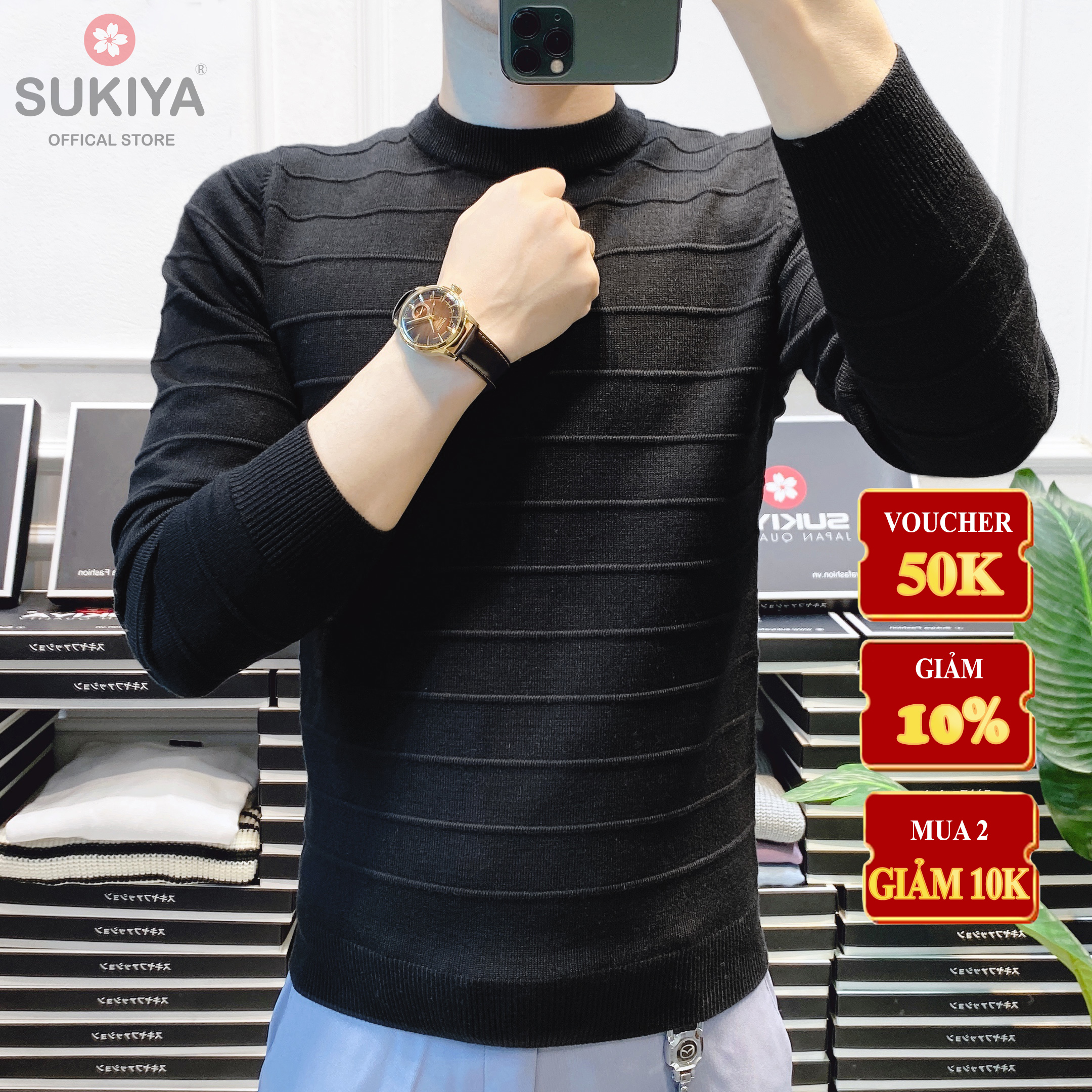 Áo len nam cổ tròn gân hàng sukiya chất lông cừu 100% nhập khẩu cao cấp al03