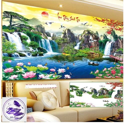 [HCM]Tranh Đá Kim Cương Đa Sắc ABC LƯU THỦY SINH TÀI (LV027)120×65cn CHƯA ĐÍNH.