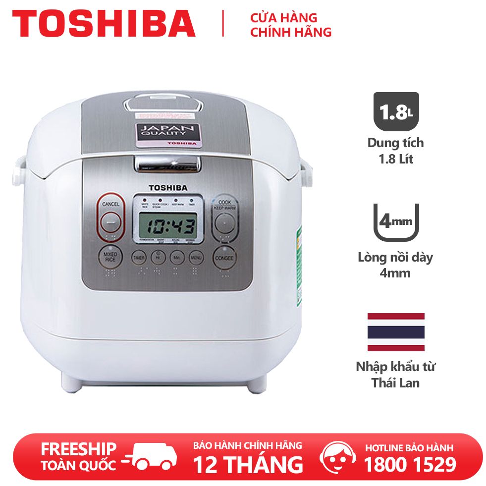 Nồi cơm điện tử Toshiba 1.8 lít RC-18NMFVN(WT) Mới 100% - SX Thái Lan ,Lồng nồi chống dính dày 4mm -Bảo Hành 12 Tháng
