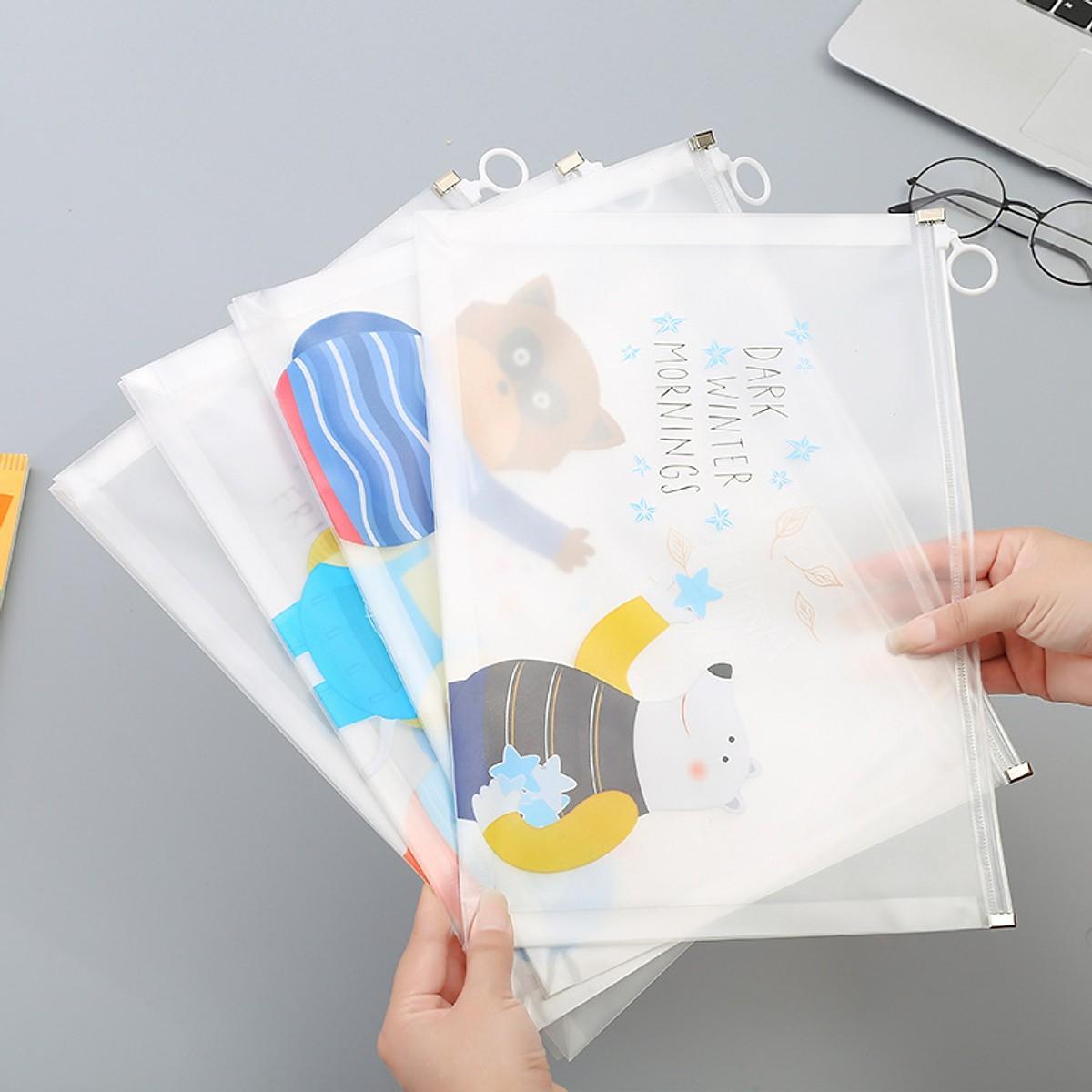 Túi zip dễ thương trong suốt A4 đựng bút đựng file tiện dụng nhiều mẫu