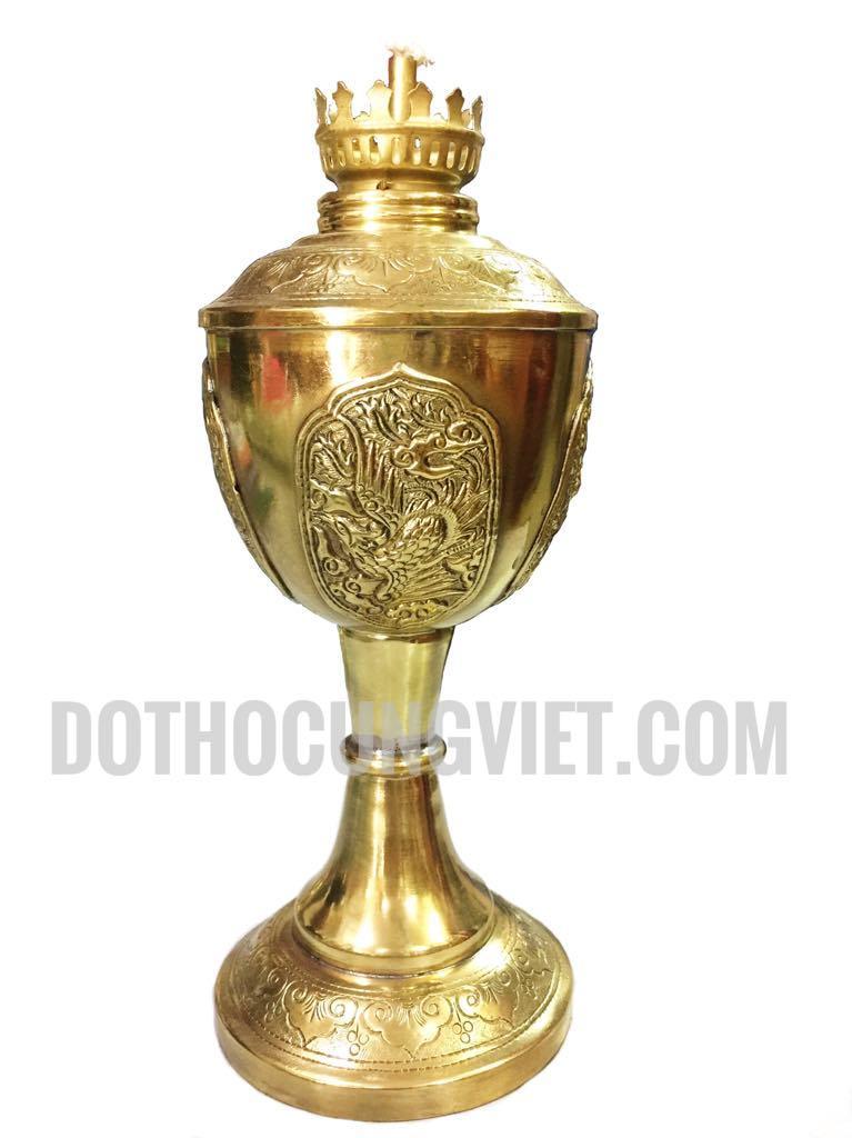 Đèn dầu hoa kỳ bằng đồng chạm tứ linh