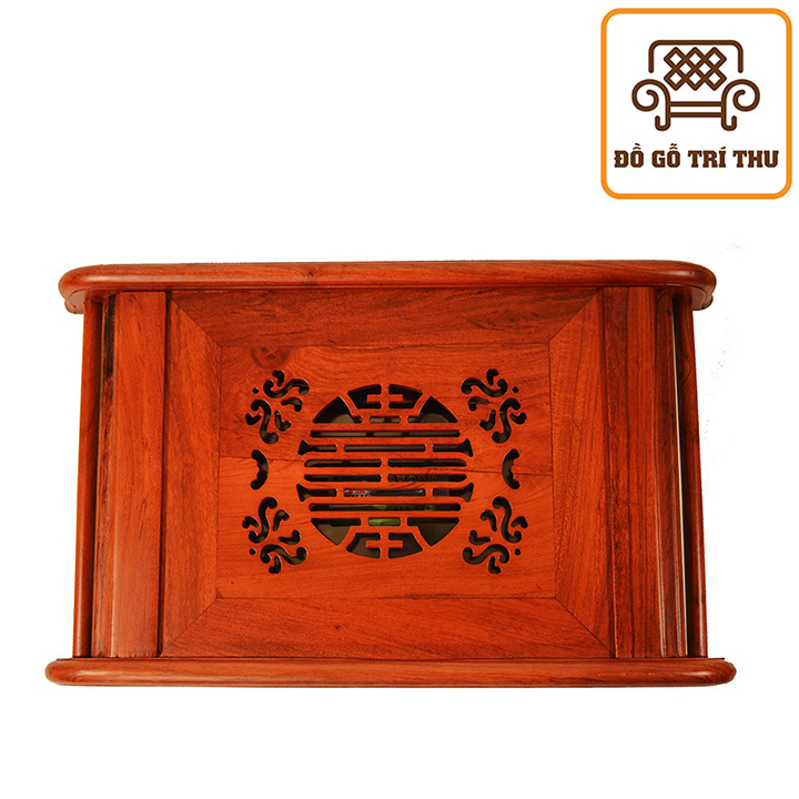 Khay trà chân cuốn thư đục chạm chiện gỗ Hương