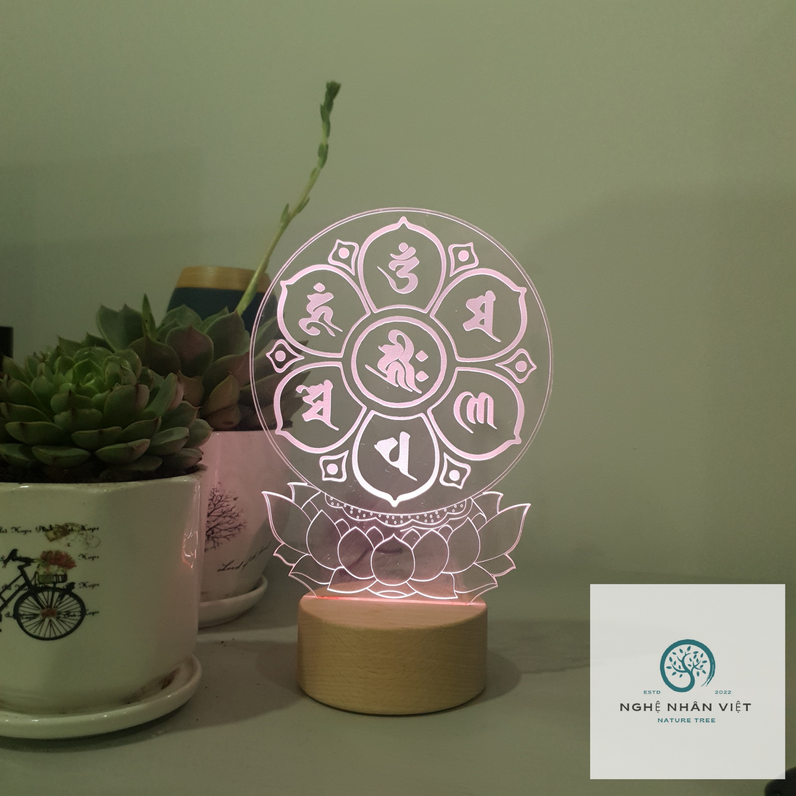 Đèn 3d Lục Tự Đại Minh Phạn Ngữ