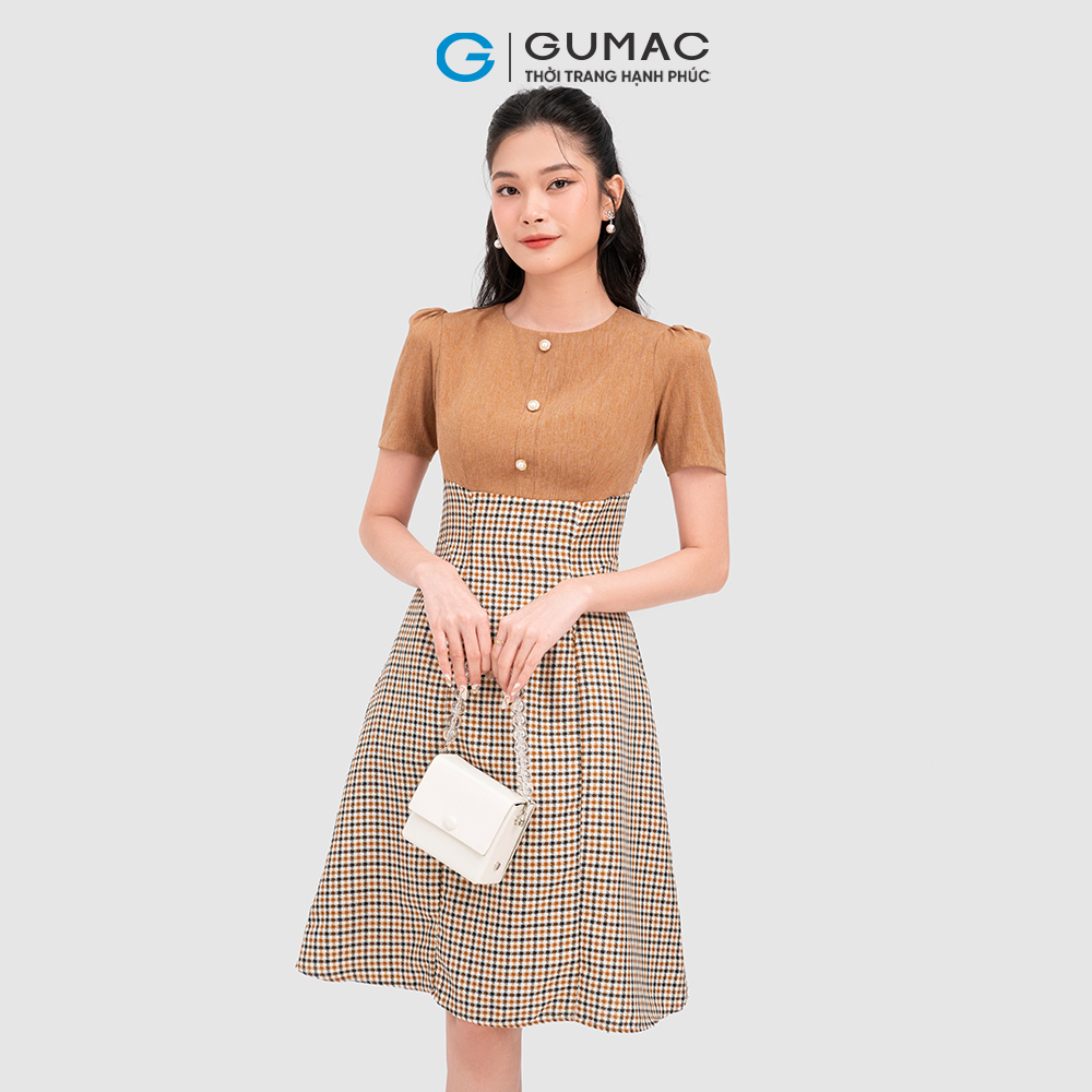 Đầm caro đính nút thời trang GUMAC DC11071