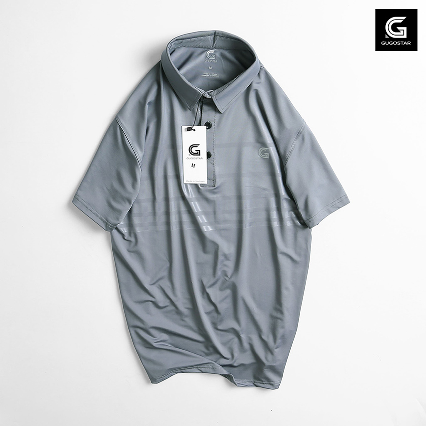 Áo thun nam có cổ sọc ngang gugostar g504, thun lạnh thể thao, co giãn 4 chiều