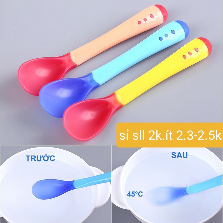 Hộp 2 chiếc thìa ăn dặm cho bé [ 1 chiếc thìa báo nóng, 1 chiếc thìa silicon]