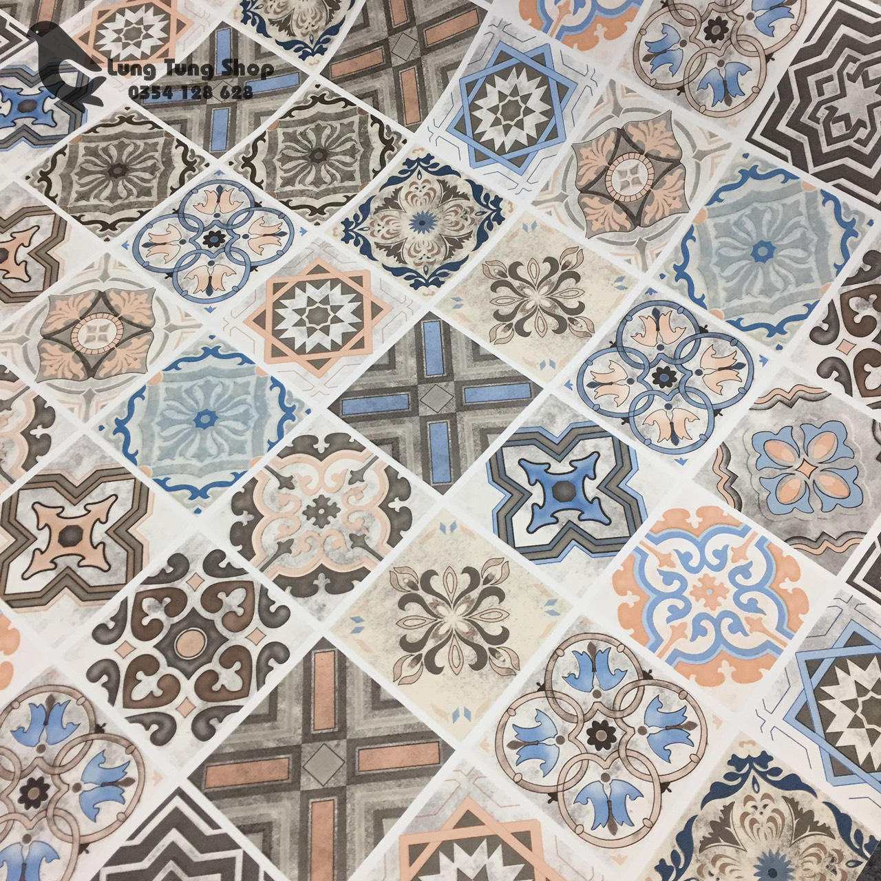 [HCM]Decal gạch bông - giấy dán tường gạch bông giả cổ ( khổ 1,2m )