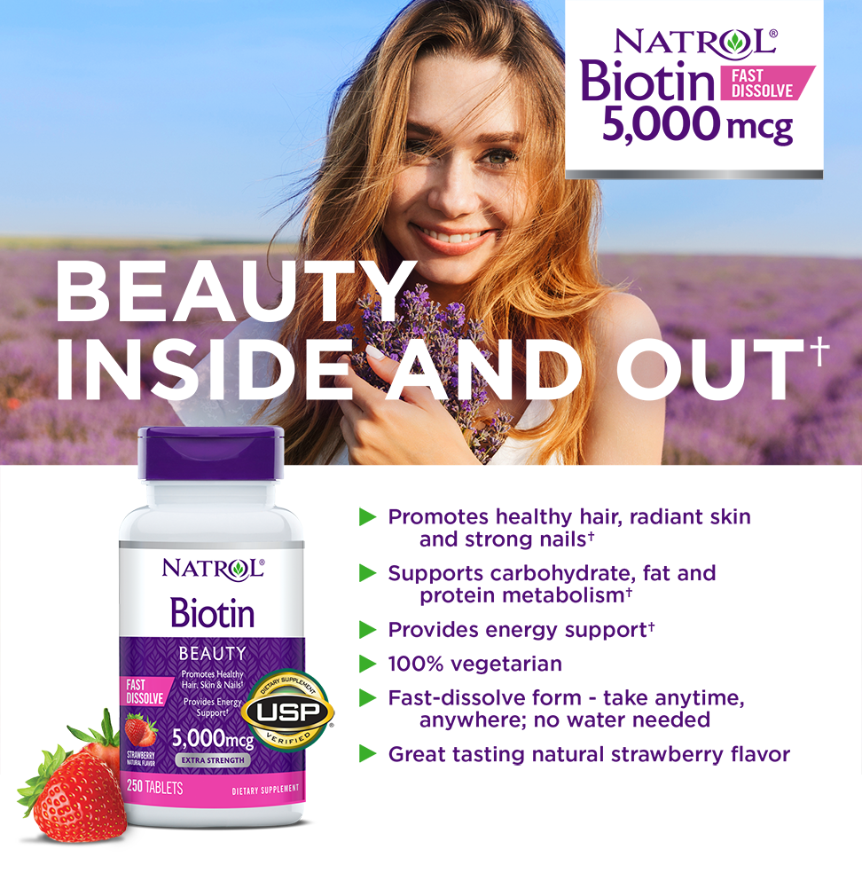 [HCM]Viên ngậm hỗ trợ mọc tóc Natrol Biotin 5000 mcg. 250 Fast Dissolve Tablets