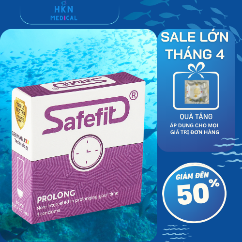 Bao cao su Siêu mỏng Kéo dài thời gian Safe Fit Prolong - 3 chiếc