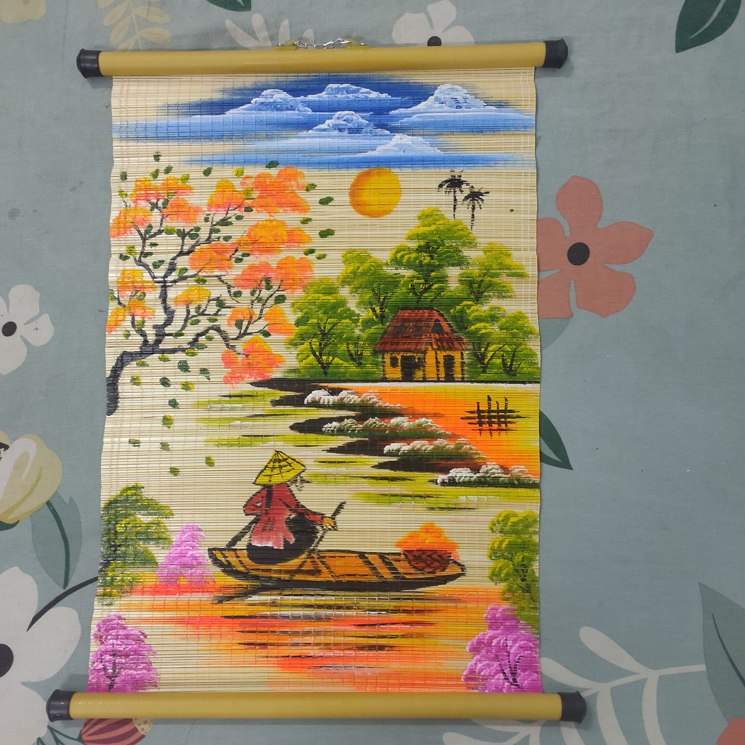 Mành tranh tre mini vẽ trang trí decor quà tặng khách nước ngoài hàng mỹ nghệ