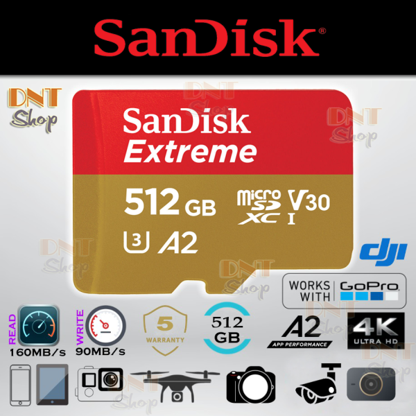 Thẻ nhớ MicroSDXC SanDisk Extreme A2 - 512GB V30 U3 4K Class 10 UHS-I 160MB/s (SDSQXA1-512G-AN6MA)