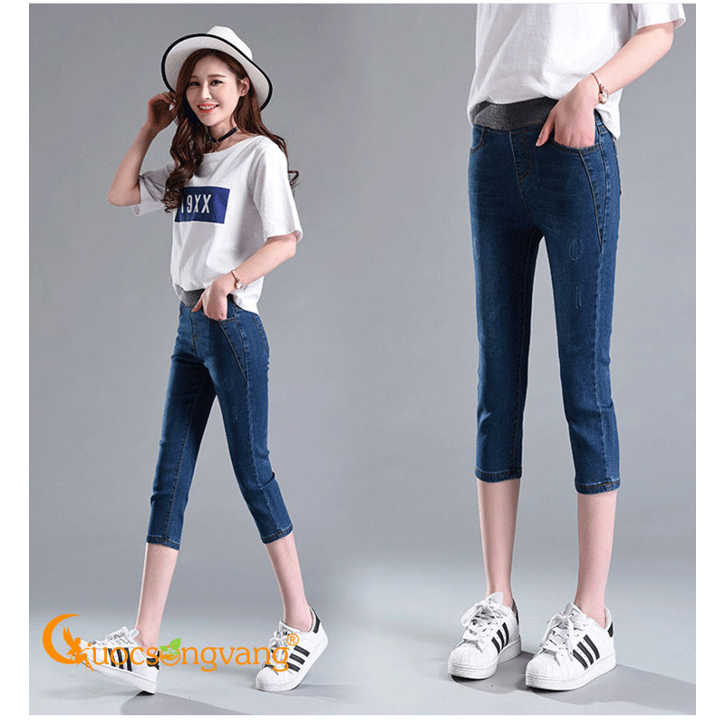Quần jean lửng cạp cao cạp chun jean cotton mềm GLQ028