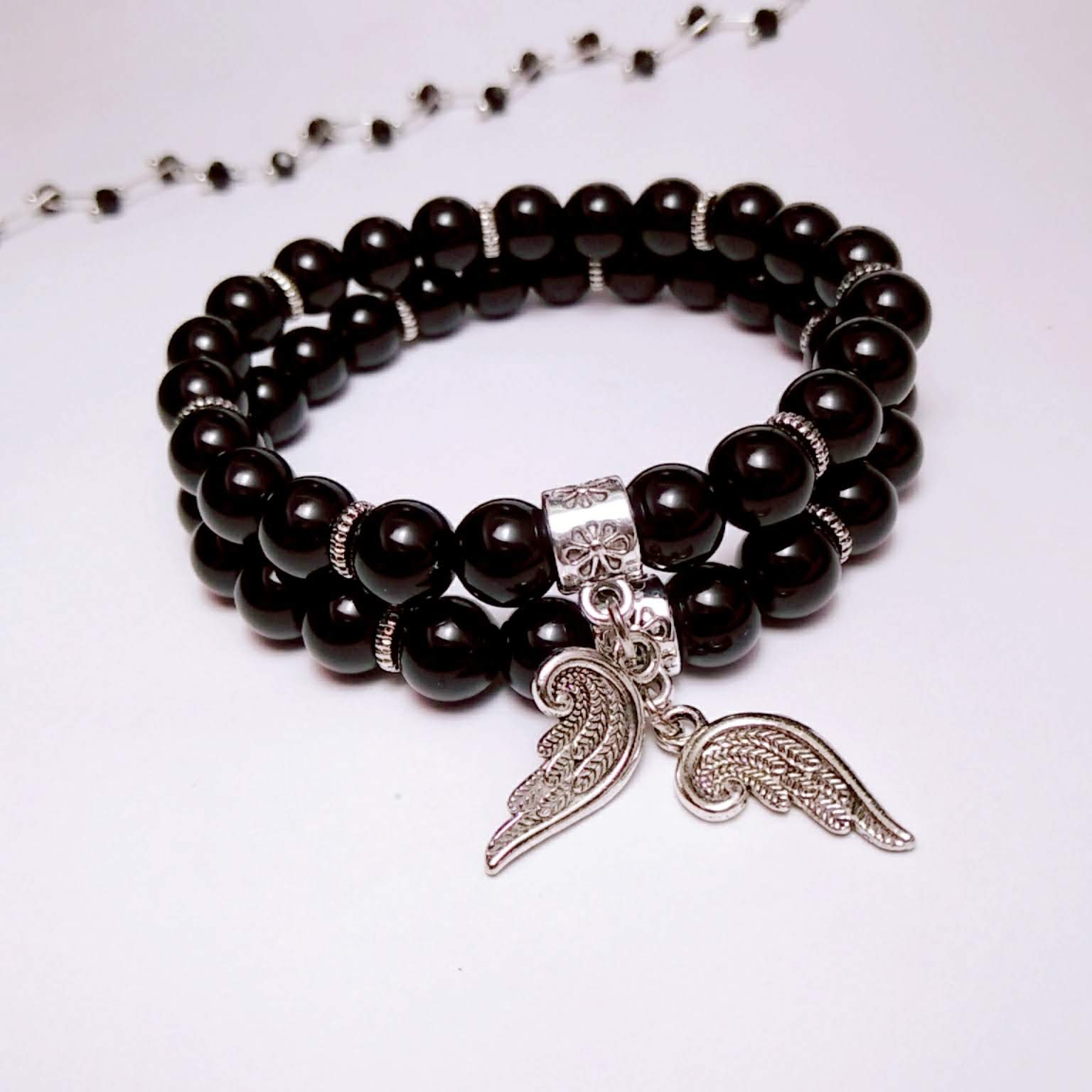Vòng tay cặp đôi chuỗi hạt charm đôi cánh (2 vòng)