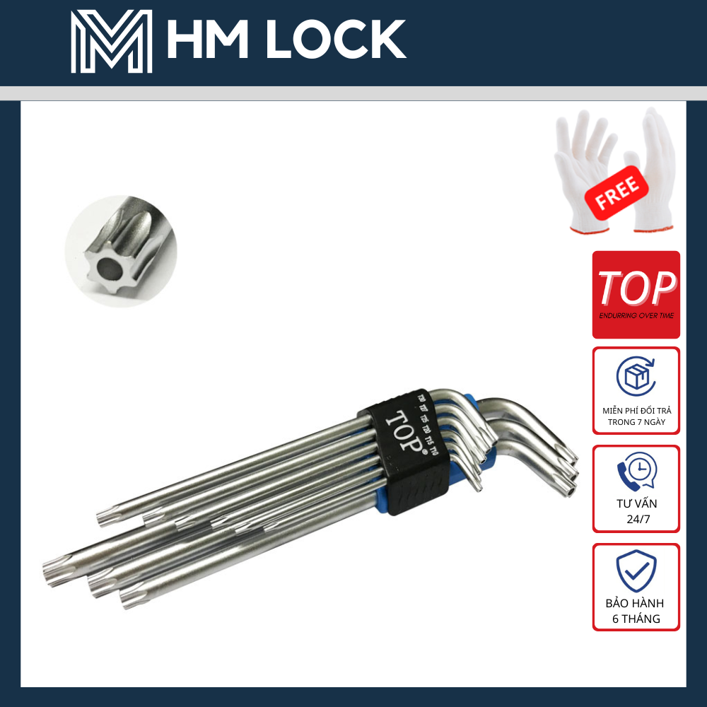 BỘ LỤC GIÁC 9 CÂY TOP ĐẦU BÔNG (T10-T50) - THÉP KHÔNG GỈ CAO CẤP - HM LOCK