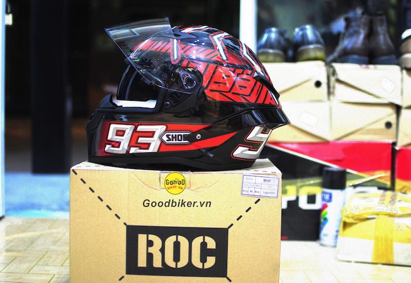 Tem Shoei nhện 93 đỏ dán mũ fullface