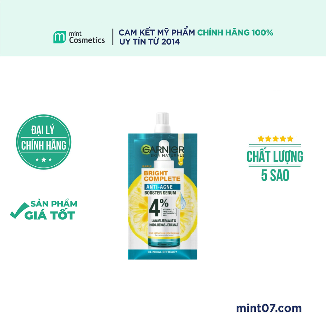 Tinh chất Garnier Bright Complete Anti Acne Booster 4% 7,5ml