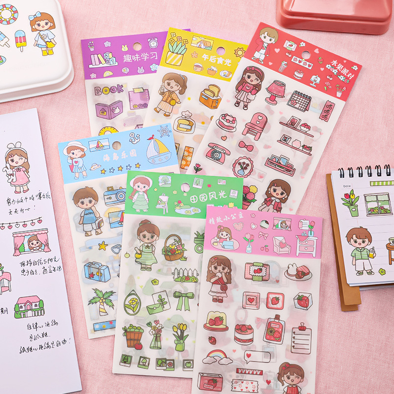 Túi 4 tấm sticker dán cô bé nhiều chủ đề