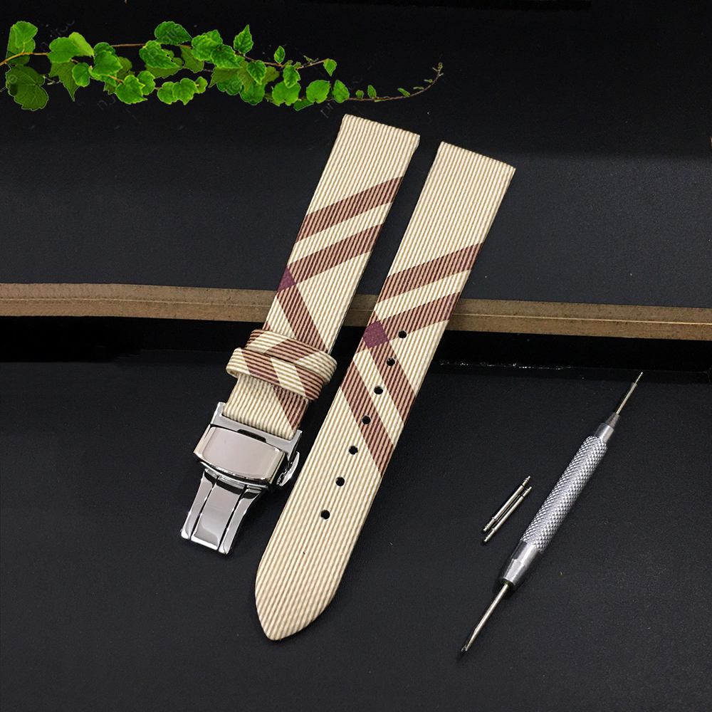 [SIÊU ĐẸP] Dây đồng hồ da khóa bướm, Burberry BU1938 size 14,16,18,20mm (2 MÀU)