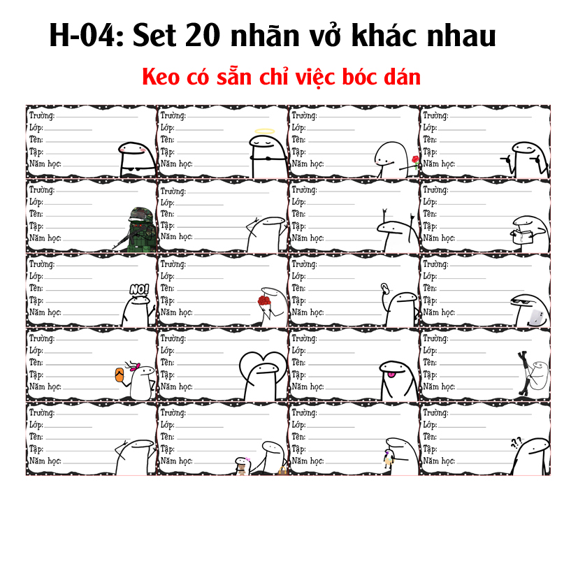 Nhãn vở Meme Người Que - Nhãn dán Meme Meme Người Que (set 20 nhãn vở)
