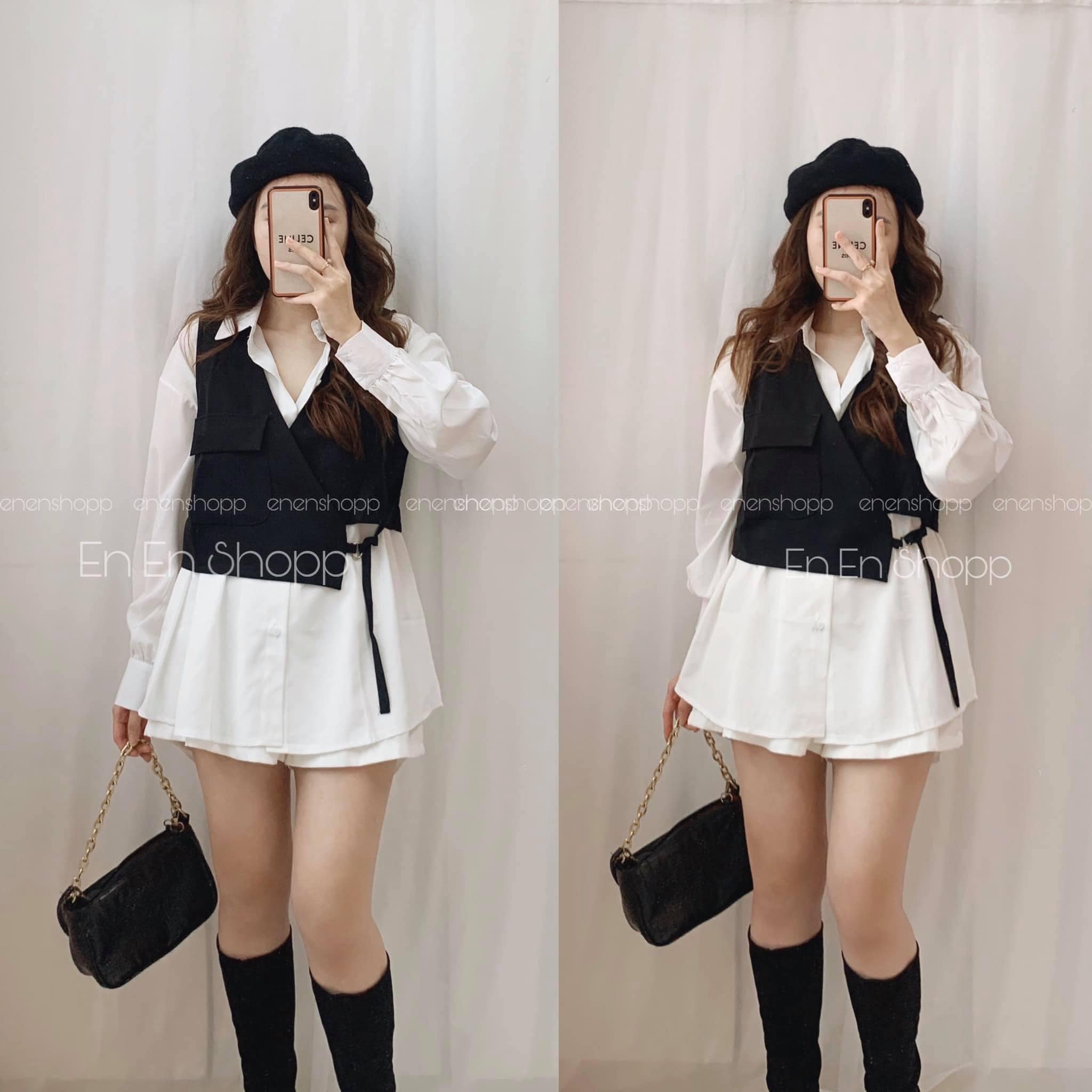 Set áo sơ mi kèm ghile thời trang
