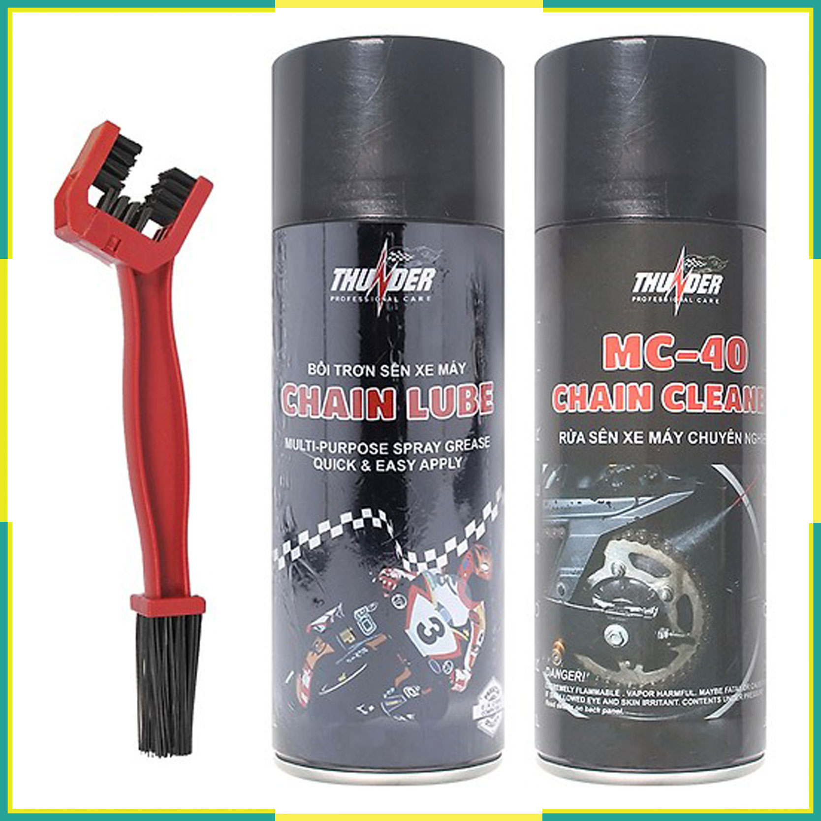 Combo bình xịt  rửa / dưỡng sên THUNDER MC-40 CHAIN LUBE 400ml tặng bàn chải
