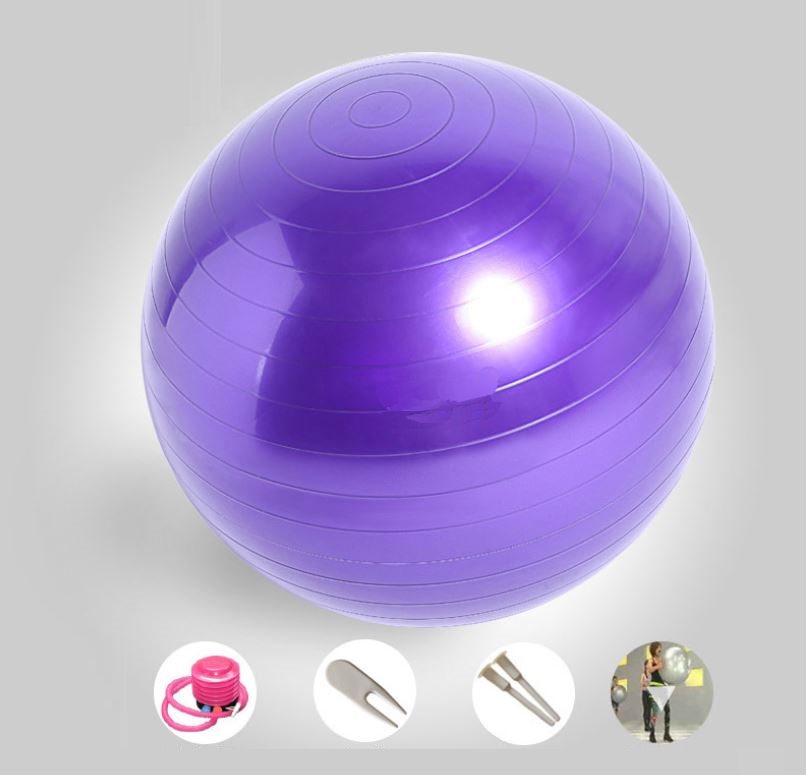 Bóng tập Yoga+ Kèm bộ dụng cụ bơm hơi TPS Trơn 65CM (Tím)
