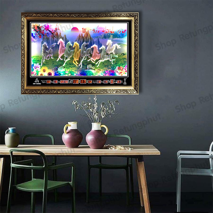 Đồng hồ Lịch Vạn Niên - Tranh Đá Mã Đáo D122 (KT 100x60x5cm)