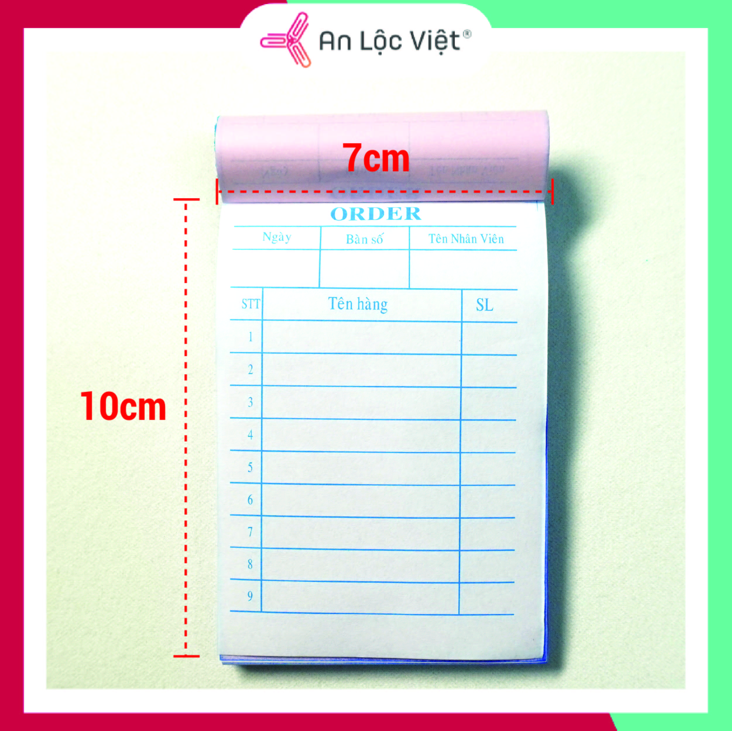 Phiếu order, sổ order 2 liên 100 tờ - khổ 7x10cm - in màu xanh - sổ ghi món ăn, thức uống cho các quán ăn, nhà hàng