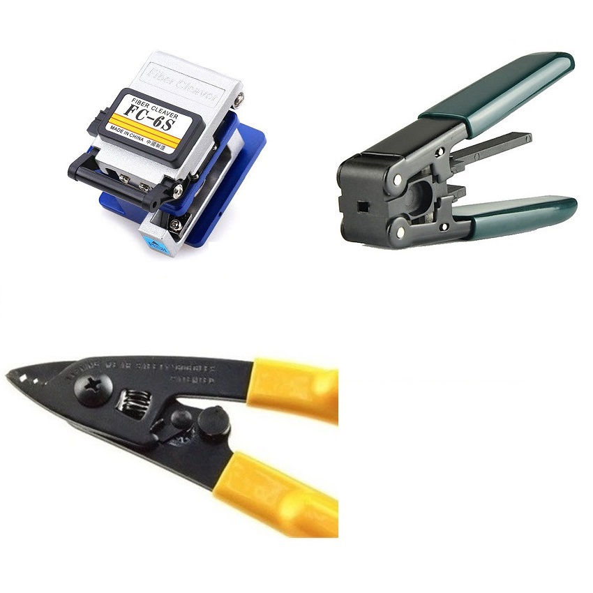 Combo 3 dụng cụ dao cắt sợi quang fc-6s, kìm tuốt sợi quang 3 lỗ cfs-3, kìm tách vỏ cáp quang